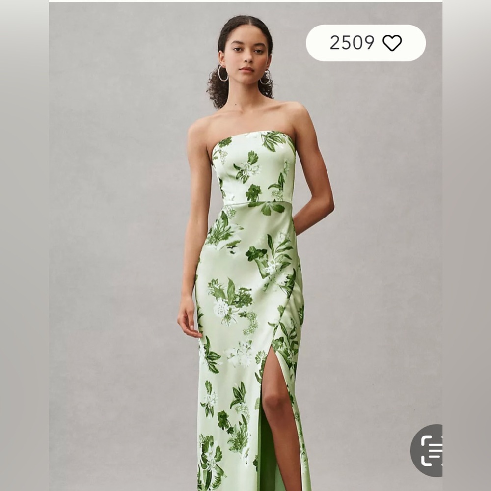 Anthropologie BHLDN Avianna Stretch Satin Strapless Side-Slit Maxi Dress size 8